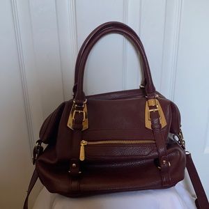 Burgundy Faux Leather Purse with Gold Accents